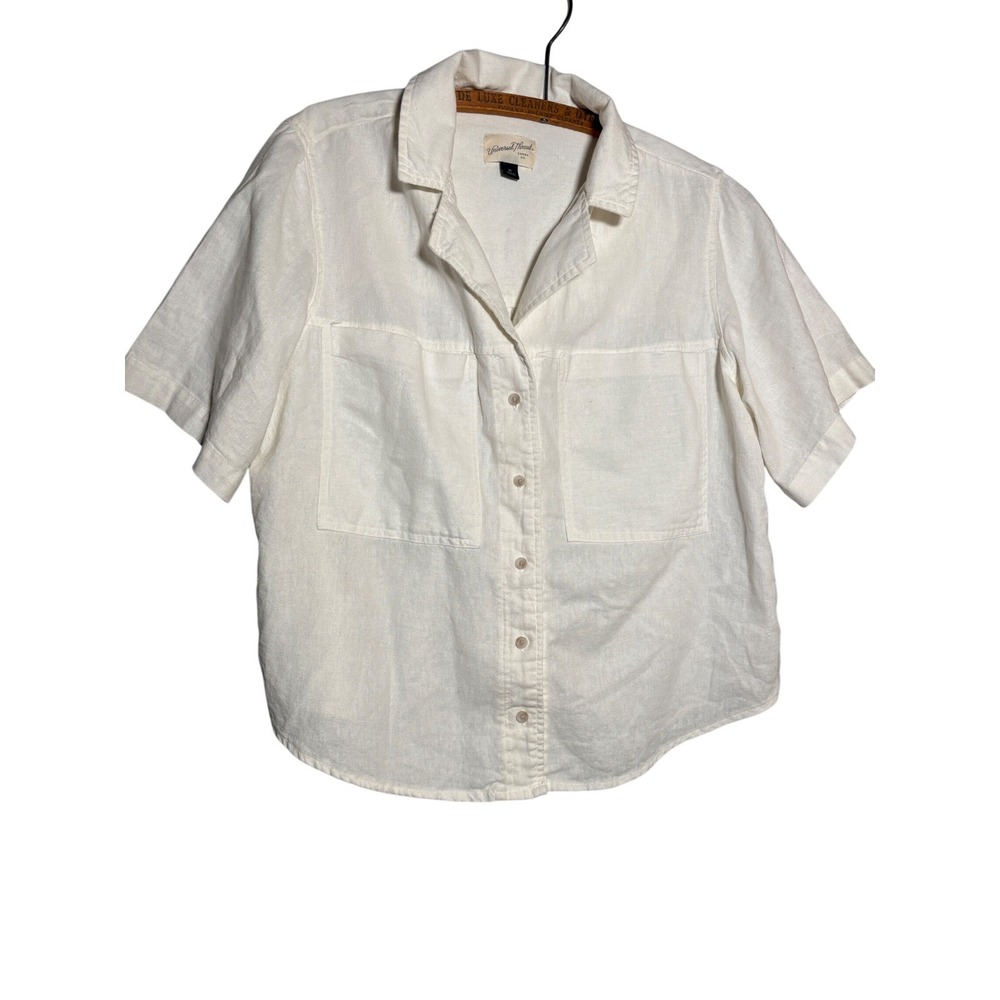 Universal Thread Womens White Linen Blend Short Sleeve Button Down Shirt Size M
